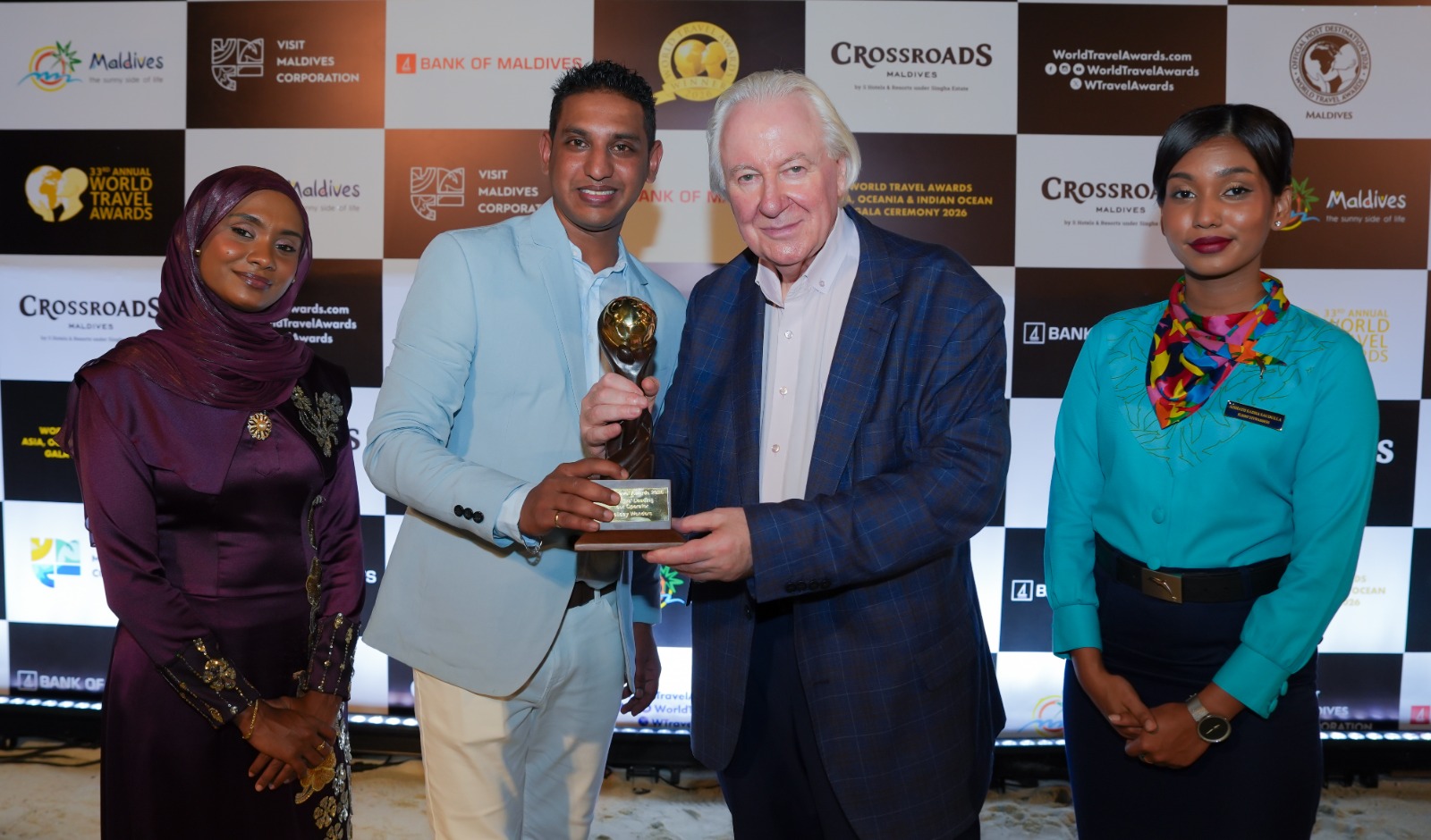 The Mauritius' Leading Tour Operator 2026 trophy being presented at the gala